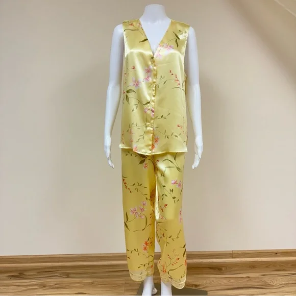 Oscar de la Renta Pink label Peignoir Top Kimono Robe Pant set Floral Print L - Picture 11 of 17
